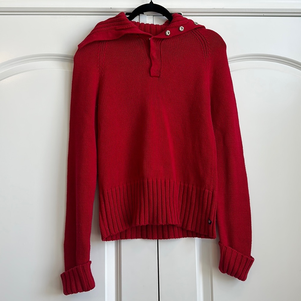 Ralph Lauren Polo Jean Co. Red Knit Snap button Collar Pullover Sweater